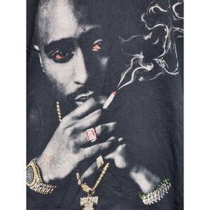 Tupac Black Heavy Weight Embellished T-Shirt Size 3XLT Rare Red Eyes Rap Band